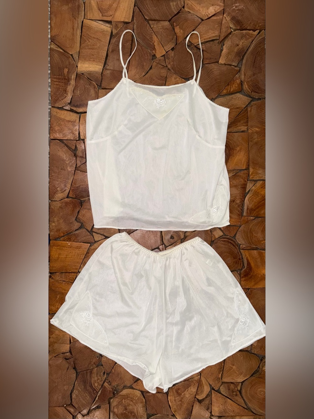 Vintage Bridal Pajamas White Lace-Trim Camisole & Shorts Sleep Set